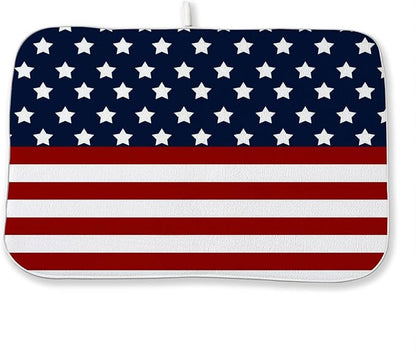 4th of July Dish Drying Mat 18 x 24 Inch Patriotic Red Stripe Navy Blue Stars by Sorktse