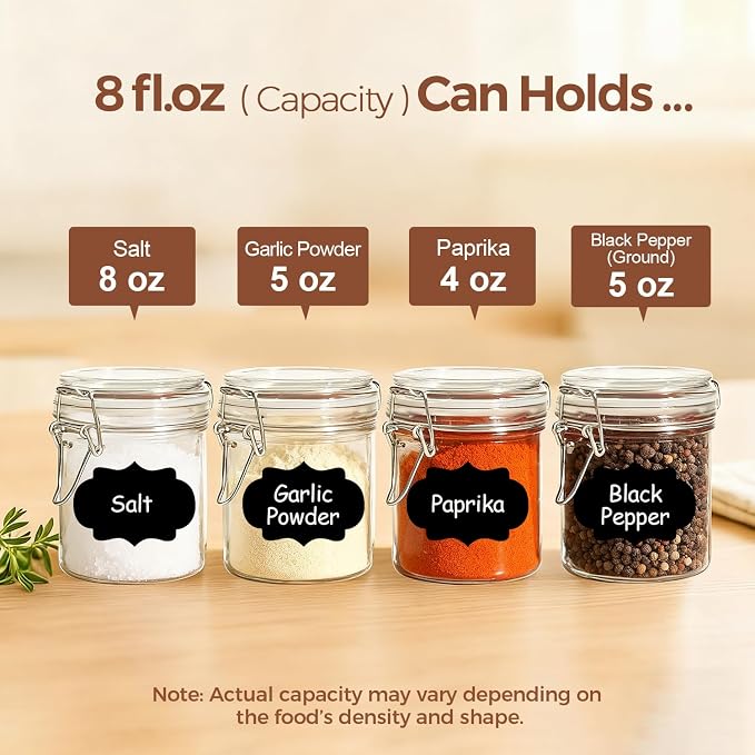 ComSaf 8oz Glass Jars with Airtight Lids, Cylindrical Jelly & Spice Jars - Image 3