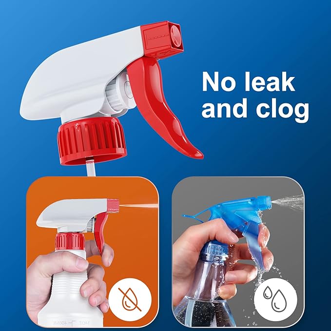 Veco Spray Bottle (2 Pack&2 extra Nozzle,16 Oz) with Measurements and Adjustable Nozzle, HDPE Plastic Spray Bottles for Cleaning Solution, Household/Commercial/Industrial Use, No Leak and Clog