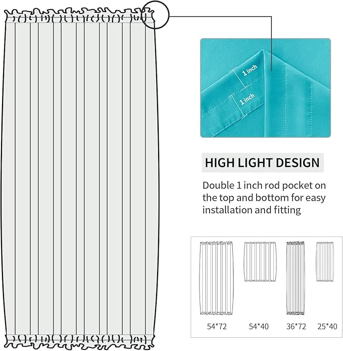 DWCN French Door Curtains – Rod Pocket Thermal Blackout Curtain for Doors with Glass Window, Kitchen and Patio Doors for Privacy, 36 X 72 Inches Long, 1 Curtain Panel with Tieback,Turquoise