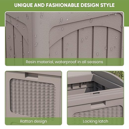 Patiowell 36 Gallon Outdoor Trash Can, Resin Outdoor Garbage Can with Lid for Patio, Backyard, Deck, Light Brown （2 Pack）