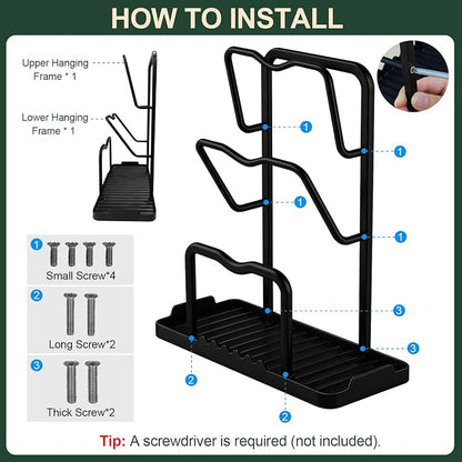 Kitchen Pot Lid Storage Rack: Carbon Steel Double Layer Pot Lid Organizer - Image 6