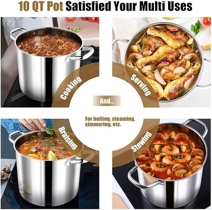 P&P CHEF 10 QT Stock Pot with Lid, Stainless Steel Large Cooking Pot, Soup - Image 7