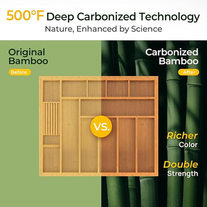 keechee Carbonized Large Bamboo Kitchen Drawer Organizer, 12 Slots Expandable - Image 4