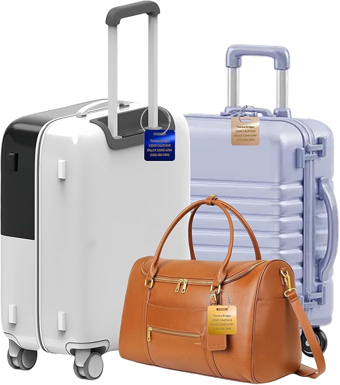 (5Pack Made in USA) Custom Personalized Luggage Tags-Customized Unique tag for Suitcase Backpack Travel,Bags (Rose Gold (2 × 2))