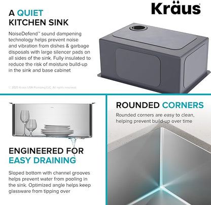 Kraus KHU111-25 Standart PRO 16 Gauge Undermount Single Bowl Stainless Steel Kitchen Sink, 25 Inch