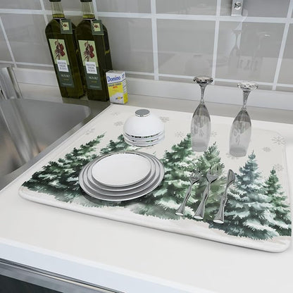 Christmas Dish Drying Mat 16x18 Inch Xmas Forest Tree Absorbent Dish Drainer - Image 6