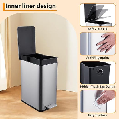 2.6 Gallon Kitchen Trash Can, Stainless Steel Garbage Can - Image 6