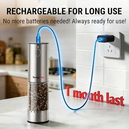 TempPro 100ml Electric Salt and Pepper Grinder Set Rechargeable, Automatic - Image 5