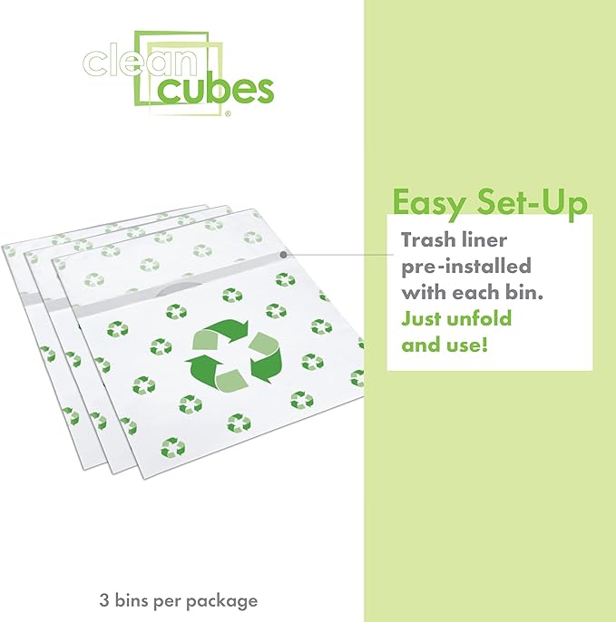13 Gallon Disposable Pop-Up Trash Cans (3-Pack) with Fitted Bags – Foldable Garbage & Recycling Bins for Parties, Events & Kitchen (Recycle, 17" H x 13.5" W x 10" D)