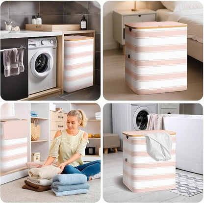 BALEINE Laundry Hamper with Lid, Tall Laundry Baskets with Bamboo Pull Handles - Image 8