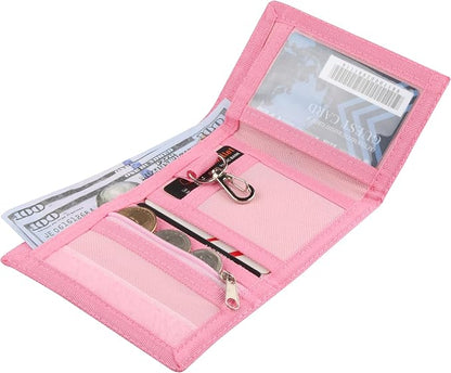 NEICY RFID Blocking Canvas Wallet for Men and Women - Camo Trifold Outdoor Sports Wallets with Magic Sticker for Teen Kids (Rose Bling)