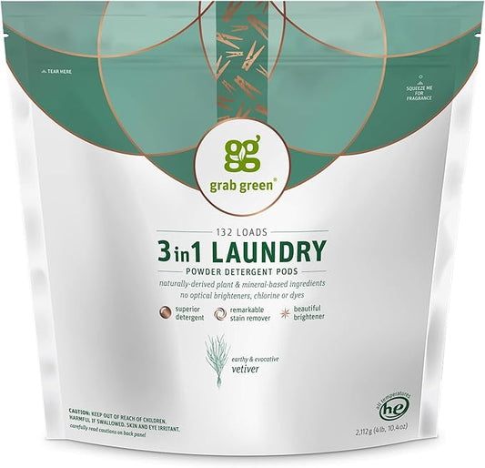 Grab Green 3-in-1 Laundry Detergent Pods, Vetiver Scent, Plant and Mineral Based by GrabGreen