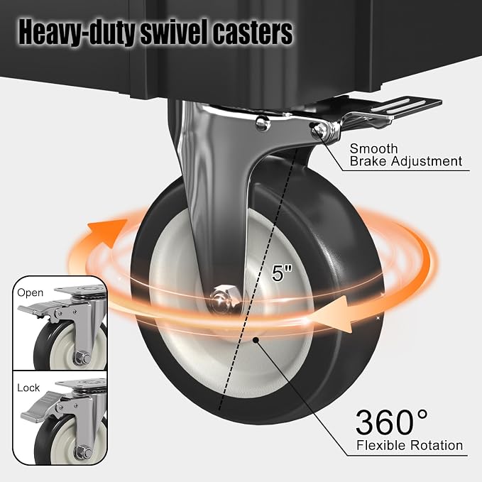 2 Tier Plastic Rolling Cart Utility Cart on Wheels, Heavy Duty Tool Carts - Image 6