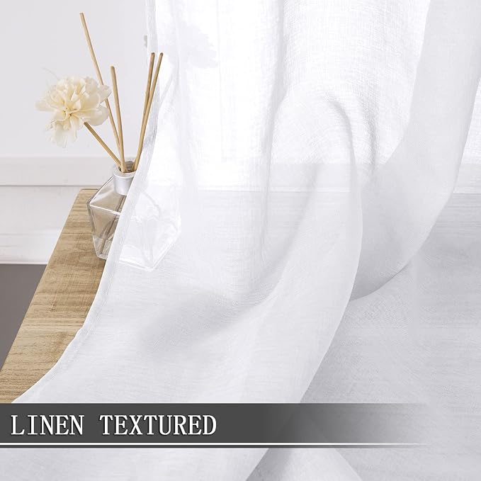 Tollpiz Short Sheer Curtain Living Room Linen Textured Curtains Sheer Light - Image 2