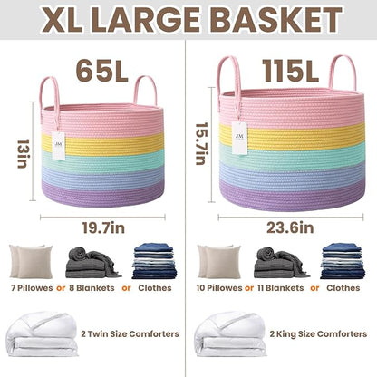 Woven Blanket Basket, 115L Large Rope Storage Bin - Image 2