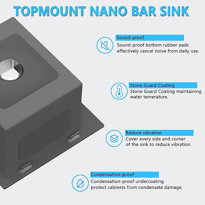 15 x 15 inch Drop in Bar Sink, Small Topmount Kitchen Sink Single Bowl 18 Gauge Stainless Steel Bar Sinks with Basket Strainer Drain