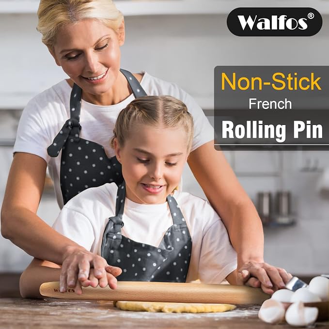 WALFOS French Rolling Pin for Baking, Tapered Design Natural Beech Wood Rolling - Image 4