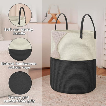 Large Woven Laundry Basket Hamper, 80L Cotton Rope Storage Bin - Image 6