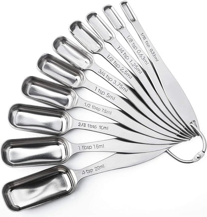 FANGSUN Narrow Measuring Spoons Set of 10, Heavy-Duty Stainless Steel Measuring by FANGSUN