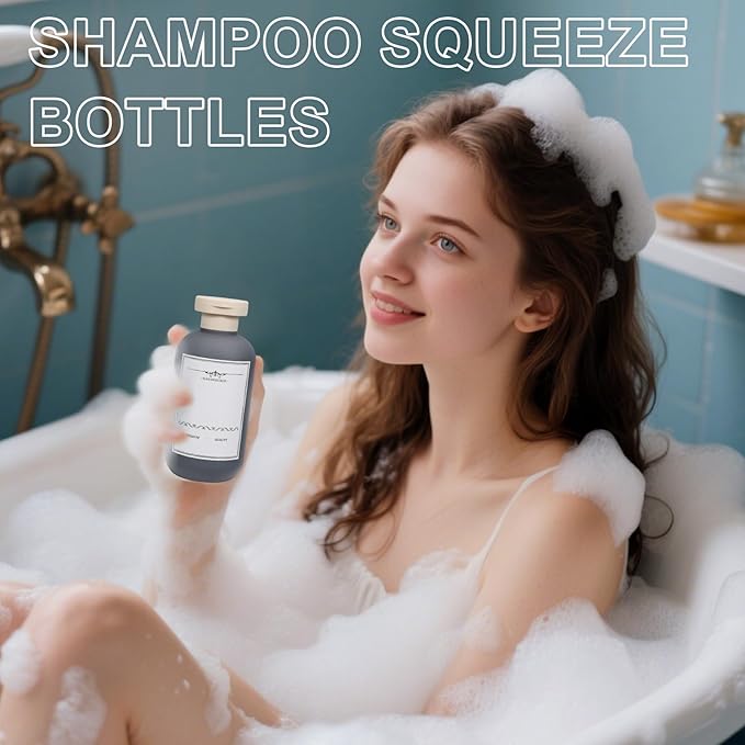 ASEVAT 6.7oz Refillable Plastic Travel Shampoo Bottles, Empty Travel Shampoo and Conditioner Bottles Reusable, Travel Size Shampoo Bottle, Hand Soap Dispenser for Vacation,Gym, Home(Grey)