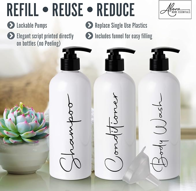 Alora 32oz Reusable Shampoo and Conditioner Bottles - Image 3