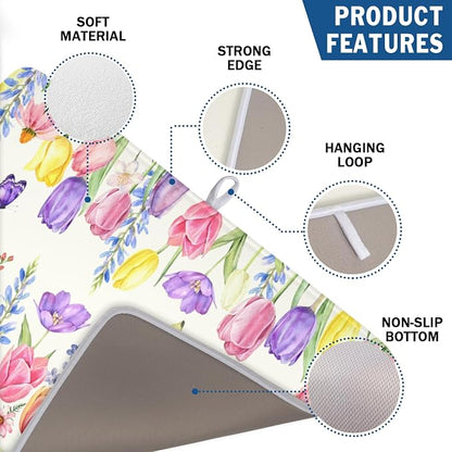 Spring Floral Dish Drying Mat for Kitchen Counter Easter Tulip Lavender Flower - Image 3