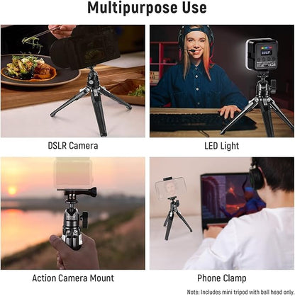 NEEWER Mini Metal Table Tripod with 360° Ball Head, Supports Vertical Recording and Handle, Portable Travel Tripod with 1/4 Inch Screw for Camera Mobile Phone Action Cam, Max. Load 3 kg, TP29