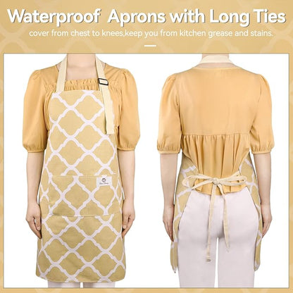 2 Pieces Aprons for Women with Pockets, Cotton Linen Waterproof Kitchen Cooking - Image 6