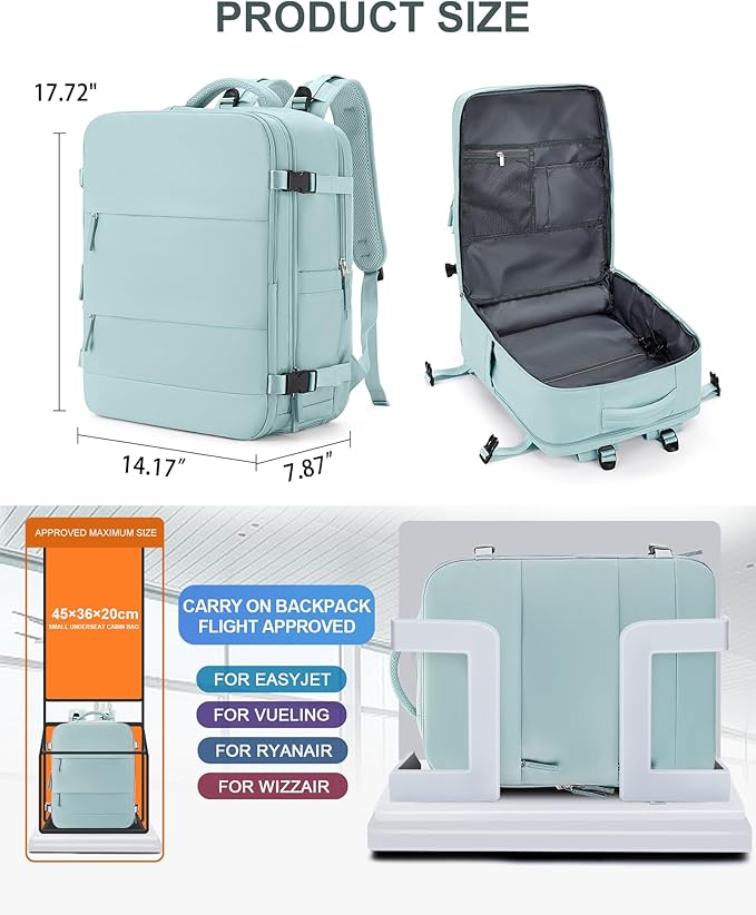 coowoz Large Travel Backpack Carry On for Women Man Gym Backpacks with Laptop Compartment Mochila de Viaje Teacher Personal Item Backpack Rucksack Airplane Accessories Must Haves Blue