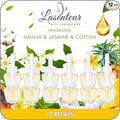 PlugIns Refills Air Freshener, Scented and Essential Oils for Home and Bathroom, Hawaiian, Jasmine, Cotton, Indoor Home Use, 12 Count, Compatible with Airwick, Compatible with Glade