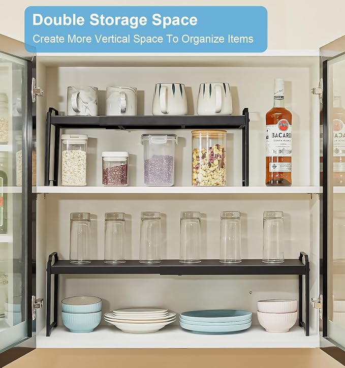 1 Pack Expandable Cabinet Countertop Shelves, Stackable Shelves Organizers - Image 7
