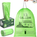 Amyhill 50 Count Compostable Kitchen Trash Bags 13 Gallon Compostable Drawstring Kitchen Waste Garbage Bags 49.2 Liter, 1.575 Mil for Bathroom Home Bedroom Office Garbage
