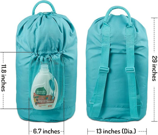 Backpack Laundry Bag with Straps and Detergent Holder, Clothes Laundry Backpack for College Travel Apartment Dorm Room (Green)