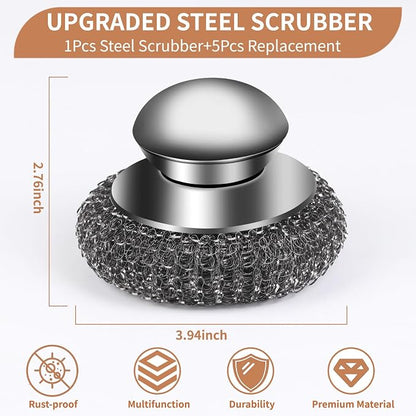 6Pcs Steel Wool Scrubber with Replacement Wire Pads Set, Stainless Steel - Image 3