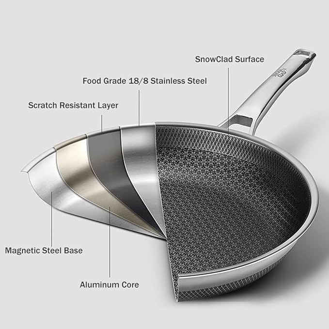 SNOWCLAD 12 Inch Hybrid Nonstick Frying Pan, Stainless Steel Skillet, - Image 5