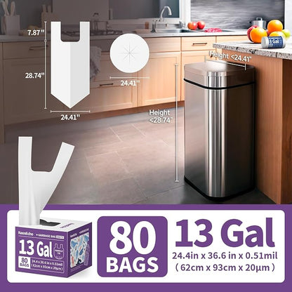 Small Trash Bags with Handles 13 Gallon 80 Count White - Image 6