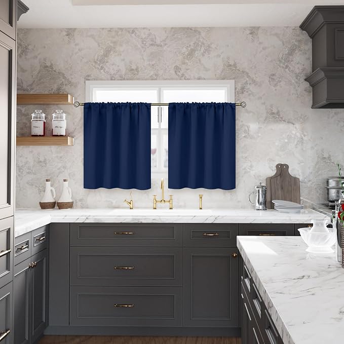 BGment Navy Blue Cafe Curtains for Small Window 24 Inch Length - Image 2