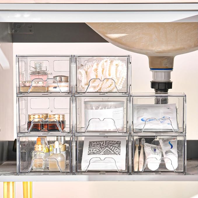 Plastic Drawers Storage, 4 Pack Clear Stackable Storage Drawers, Acrylic - Image 2