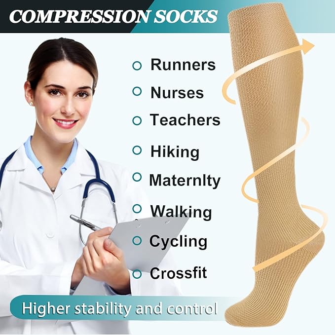 ACTINPUT 8 Pairs Compression Socks for Women & Men,Support Compression Stockings for Medical Running Athletic