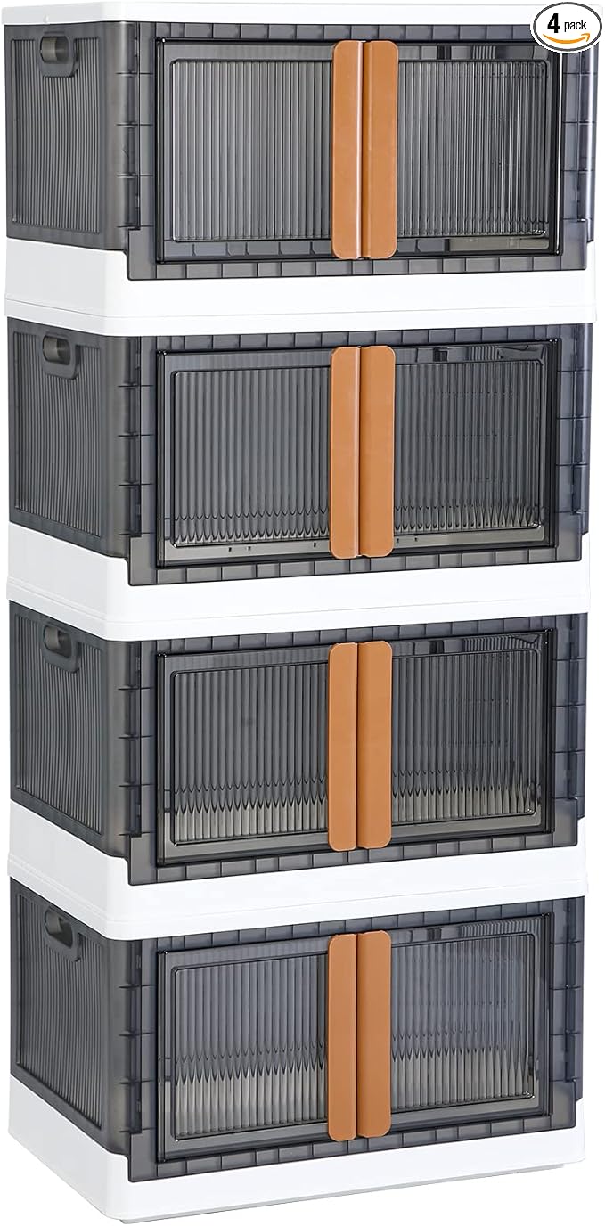 Storage Cabinet - Room Organizer, Plastic Shelves Organizer, Storage Bins with Lids, Collapsible Outdoor Storage Box, 19 Gal Office Organization, Stackable Bookshelf, 4 Pack Cube Storage Organizer