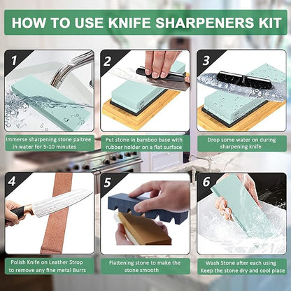 Knife Sharpening Stone Kit – 400/1000 3000/8000 Grit Wet Kitchen Whetstone - Image 3