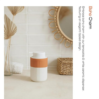 2 Pack Hand Dipped Terracotta Ceramic Foam Soap Dispenser, 12 oz Rippled - Image 4