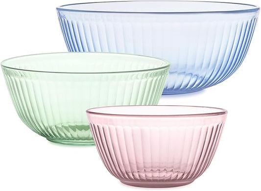 Pyrex Colors Tinted Sculpted Tinted Unlidded Small/Medium/Large Glass Mixing by Pyrex