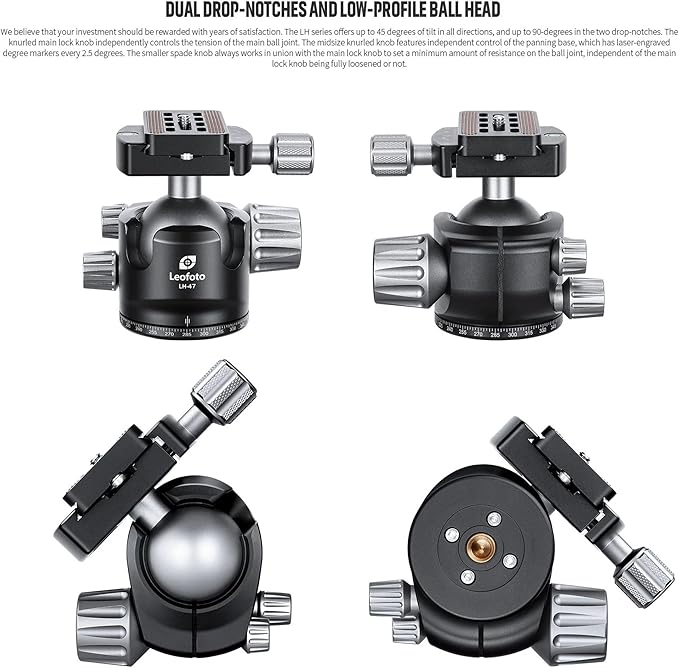 Leofoto Professional Camera Tripod, 63.9" Compact Carbon Fiber Tripod for DSLR Video Camcorder, 5 Leg Sections, 360° Ball Head, Max Load 20KG/44Lb (LS-365CX+LH-47)