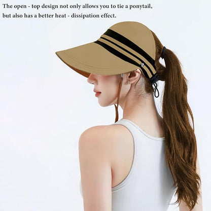 Sun Hats for Womens Wide Brim UV Protection Fishing Hats Packable Reversible Hollow Top Hat with Ponytail Beach Travel Hats