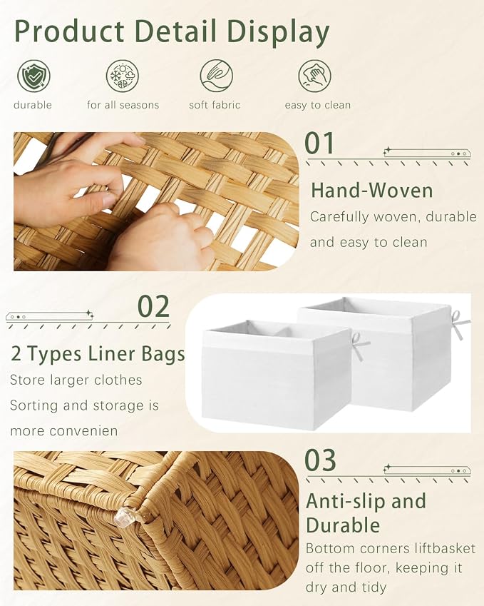 Storage Basket with Lid Rattan Woven Storage Baskets with 2 Separate Lids - Image 3