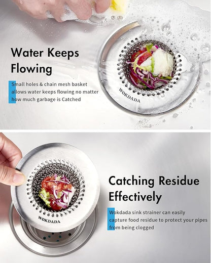 Sink Drain Strainer: Anti-Slip Flexible Chainlink, 304 Stainless Steel. - Image 2
