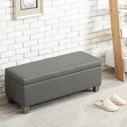 Grey Faux Leather Ottoman with Storage, Rectangular Extra Long Storage Bench - Image 7