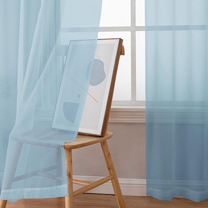 Chyhomenyc Light Blue Sheer Curtains 63 Inch Length 2 Panels, Light Filtering - Image 9